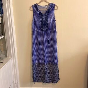 Isaac Mizrahi Live blue geometric embroidered maxi dress